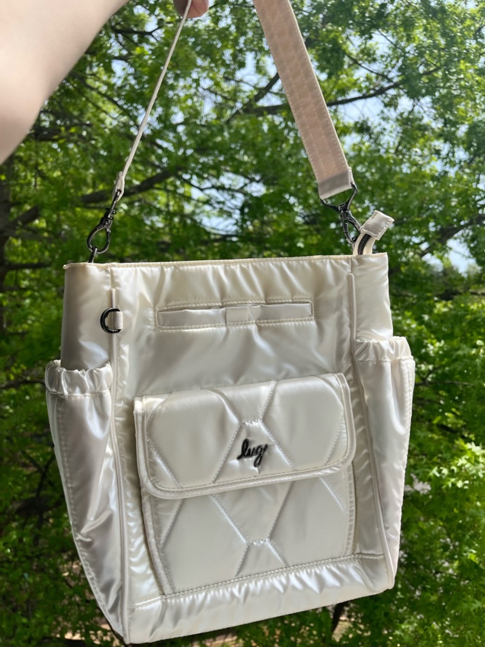 Lug Joss Shoulder Crossbody Bag Dual Straps Flamingo Lining Metallic Diamond GUC